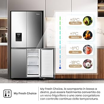 Frigorifero 4 Porte Hisense RQ5P470SAIE – 483 L, Total No Frost, Classe E